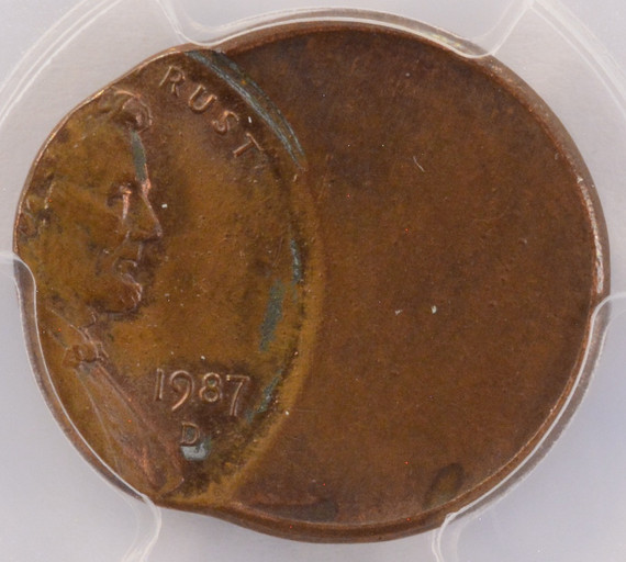 1987-D 1c Lincoln Cent Struck 70% Off-Center PCGS MS64 BN