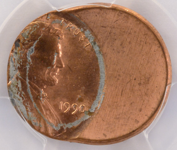 1990 1c Lincoln Cent Struck 50% Off-Center PCGS MS64 Red