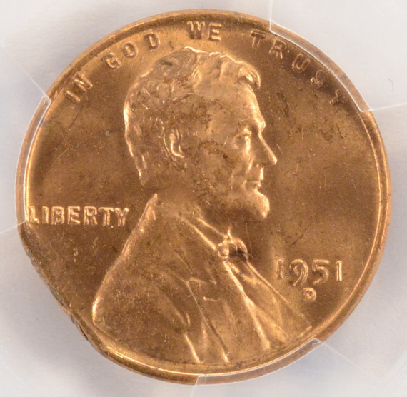 1951-D Lincoln Cent 2% Ragged Clip PCGS MS63 Red