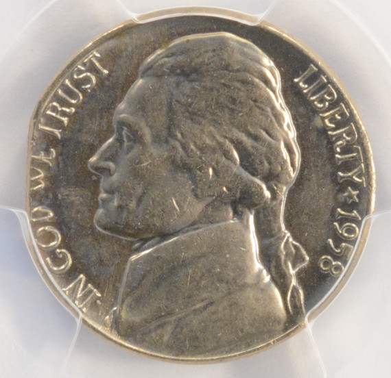 1958-D 5c Jefferson Nickel 3% Straight Clip PCGS MS65