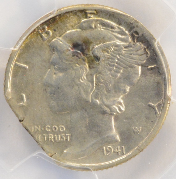 1941-D 10c Mercury Dime 5% Ragged Clip PCGS AU58