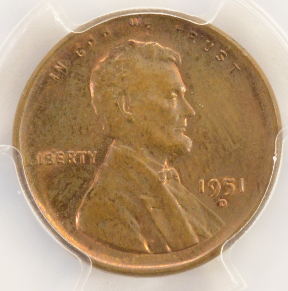 1951-D 1c Wheat Cent Broadstruck PCGS MS63 BN