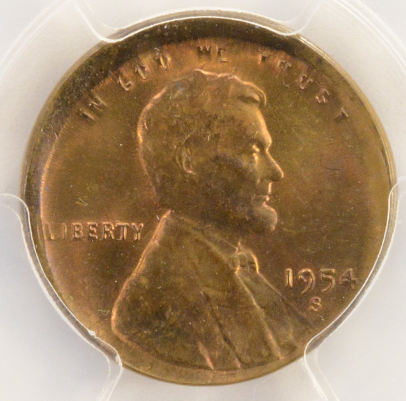 1954-S 1c Wheat Cent Uncentered Broadstruck PCGS MS64 RB