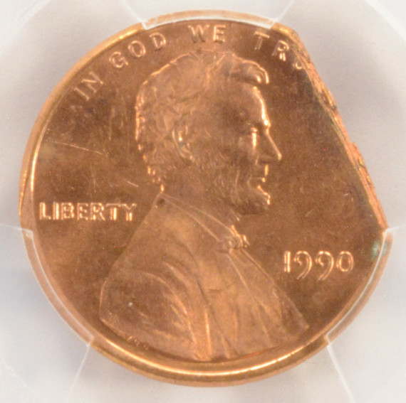 1990 1c Lincoln Cent 7% Ragged Clip PCGS MS64 Red