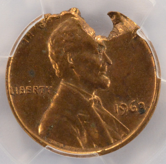 1963 1c Lincoln Cent 10% Ragged Clip PCGS MS63 RB