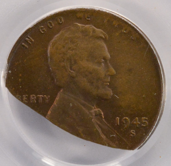 1945-S 1c Wheat Cent 27% Ragged Clip PCGS MS64 BN