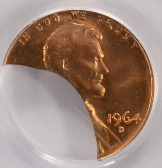 1964-D 1c Lincoln Cent 42% Curved Clip PCGS MS64 Red