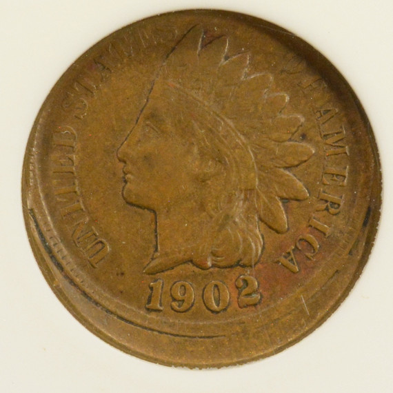 1902 1c Indian Cent Struck 7% Off-Center ANACS EF45