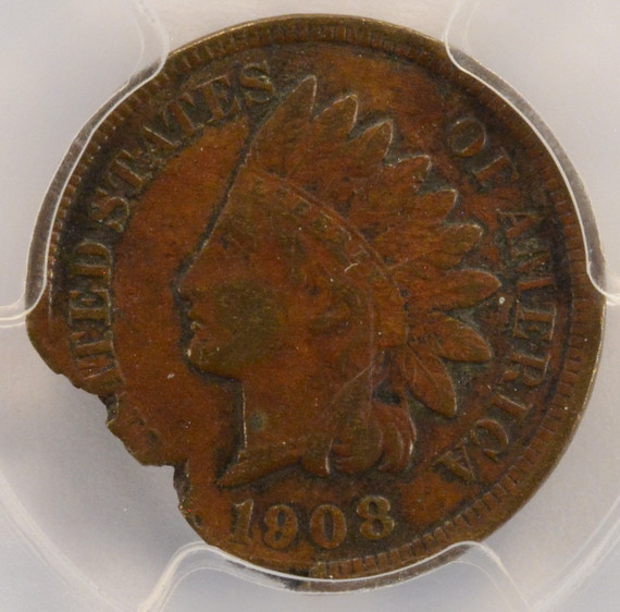 1908 1c Indian Cent Major 8% Ragged Clip PCGS XF45