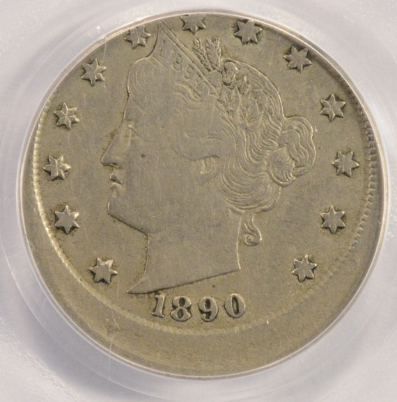 1890 5c Liberty Nickel Struck 10% Off-Center PCGS VF35