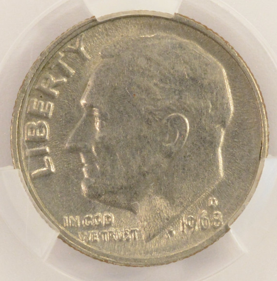 1968-D 10c Roosevelt Dime Struck on Quarter Stock CACG AU55