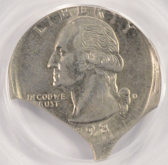 1998-D 25c Washington Quarter 10% Off-Center & 15% Double Clip PCGS AU58