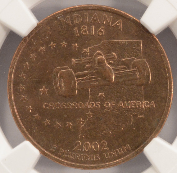 2002-D Indiana Quarter Reverse Missing Clad Layer NGC MS64 RB 2002-D Indiana Quarter Reverse Missing Clad Layer NGC MS64 RB