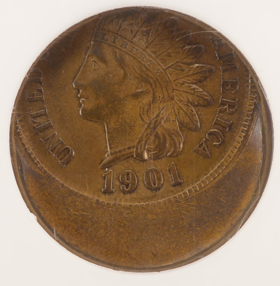 1901 1c Indian Cent Struck 25% Off-Center NGC MS62 Brown 1901 1c Indian Cent Struck 25% Off-Center NGC MS62 Brown