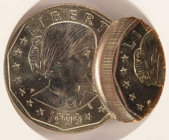 1999-P $1 SBA Dollar Double-Struck, 2nd Strike 75% Off-Center ANACS MS66 1999-P $1 SBA Dollar Double-Struck, 2nd Strike 75% Off-Center ANACS MS66