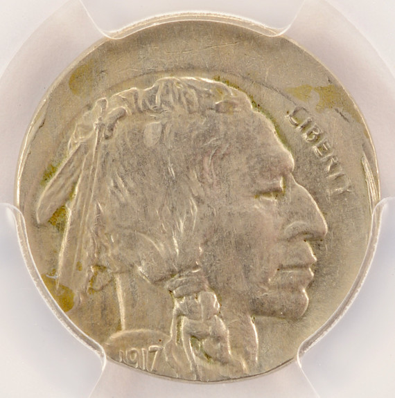 1917 Buffalo Nickel Struck 10% Off-Center PCGS AU58 1917 Buffalo Nickel Struck 10% Off-Center PCGS AU58