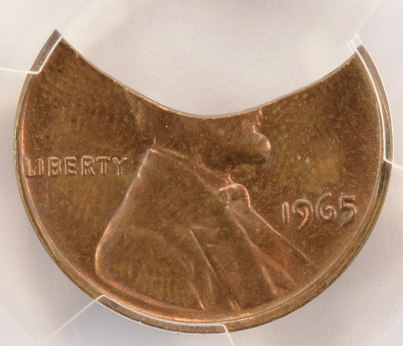 1965 1c Lincoln Cent 25% Curved Clip 2.04 Grams PCGS MS64 RB 1965 1c Lincoln Cent 25% Curved Clip 2.04 Grams PCGS MS64 RB