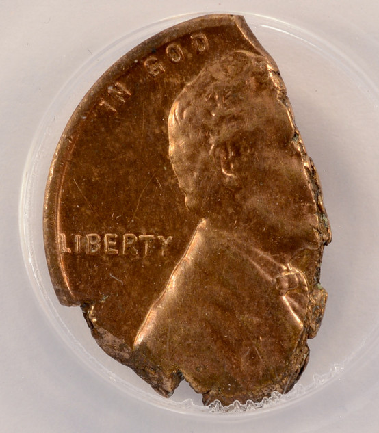 (1909-1958) 1c Wheat Cent Struck on 1.39G Fragment ANACS MS63 RB