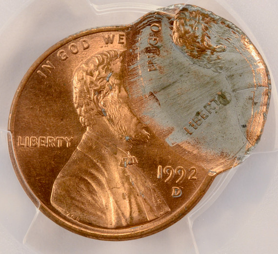 1992-D 1c Lincoln Cent Double-Struck, 2nd 70% Off-Center PCGS MS65 Red 1992-D 1c Lincoln Cent Double-Struck, 2nd 70% Off-Center PCGS MS65 Red