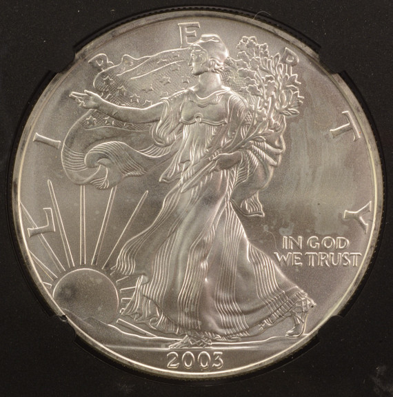 2003 $1 Silver Eagle Large Struck Thru Reverse NGC MS68
