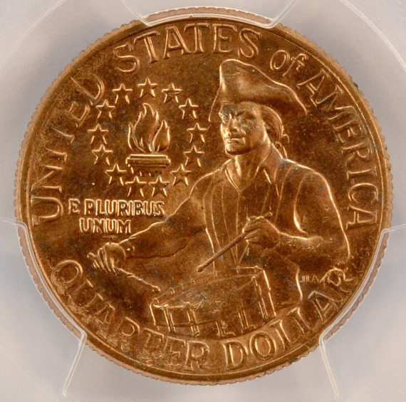 1976-D 25c Bicentennial Quarter Reverse Missing Clad Layer PCGS MS62 Red 1976-D 25c Bicentennial Quarter Reverse Missing Clad Layer PCGS MS62 Red