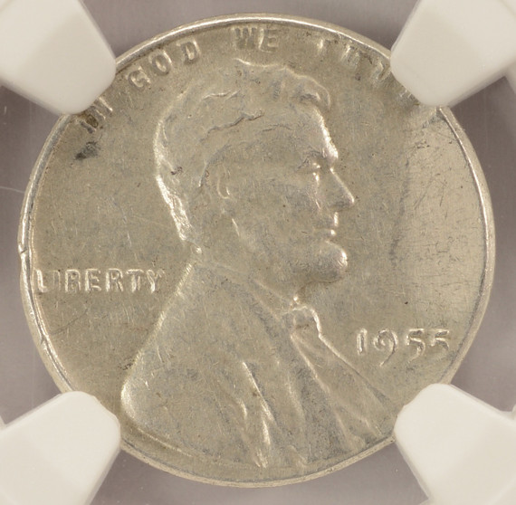 1955 1c Wheat Cent Struck on 10c Planchet NGC XF Details 1955 1c Wheat Cent Struck on 10c Planchet NGC XF Details