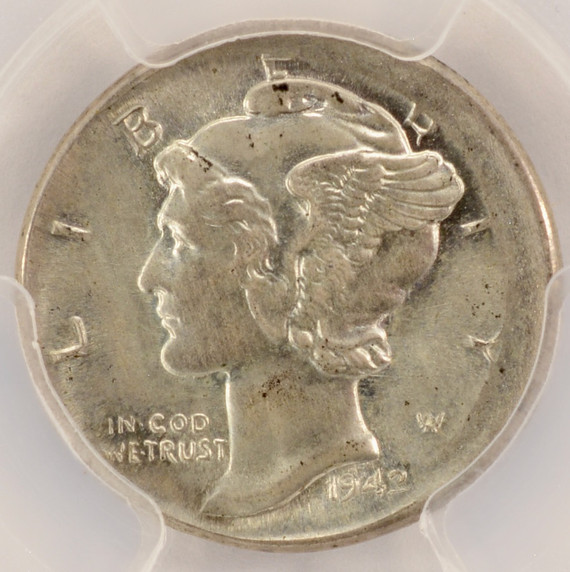1942 10c Mercury Dime Broadstruck PCGS MS63 1942 10c Mercury Dime Broadstruck PCGS MS63