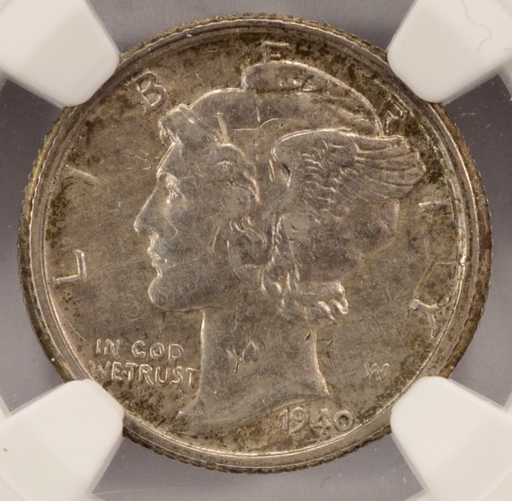 1940-S 10c Mercury Dime Double-Struck Rotated In-Collar NGC AU55 1940-S 10c Mercury Dime Double-Struck Rotated In-Collar NGC AU55