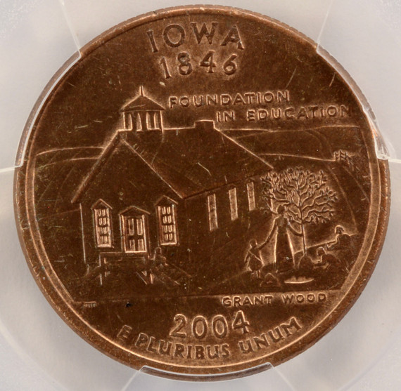 2004-D 25c Iowa Quarter Reverse Missing Clad Layer PCGS MS62 2004-D 25c Iowa Quarter Reverse Missing Clad Layer PCGS MS62