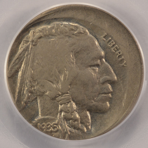 1935 5c Buffalo Nickel Struck 14% Off-Center PCGS MS62