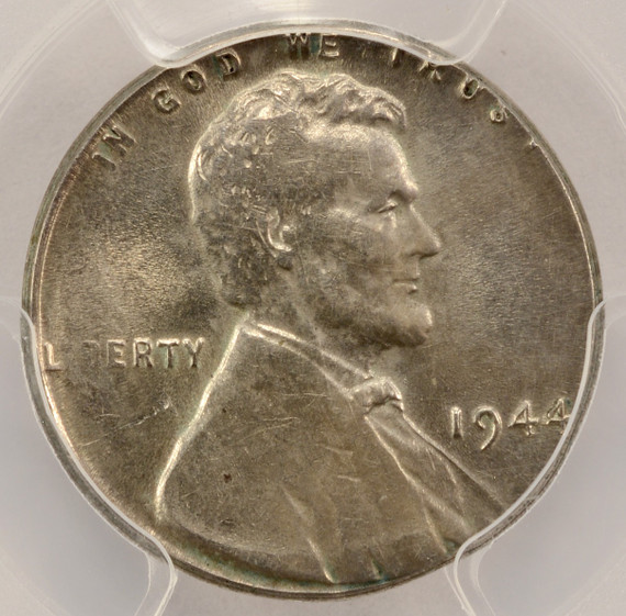 1944 1c Wheat Cent Struck on Silver 10c Planchet PCGS AU58 2nd Finest Known 1944 1c Wheat Cent Struck on Silver 10c Planchet PCGS AU58 2nd Finest Known