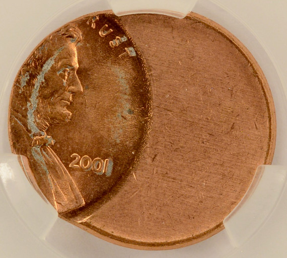 2001 1c Lincoln Cent Struck 55% Off-Center CACG MS64 Red