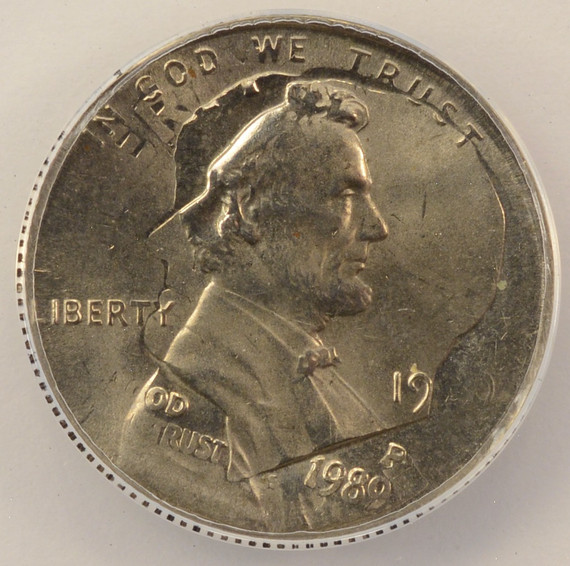 1990 1c Lincoln Cent on 1989-P Roosevelt Dime Dual Date Double-Denomination ANACS MS63