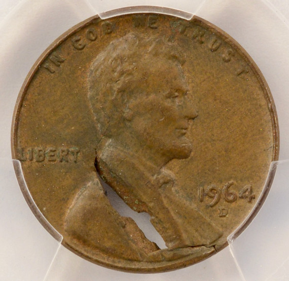 1964-D 1c Lincoln Cent Large Blowhole Defective Planchet PCGS AU55