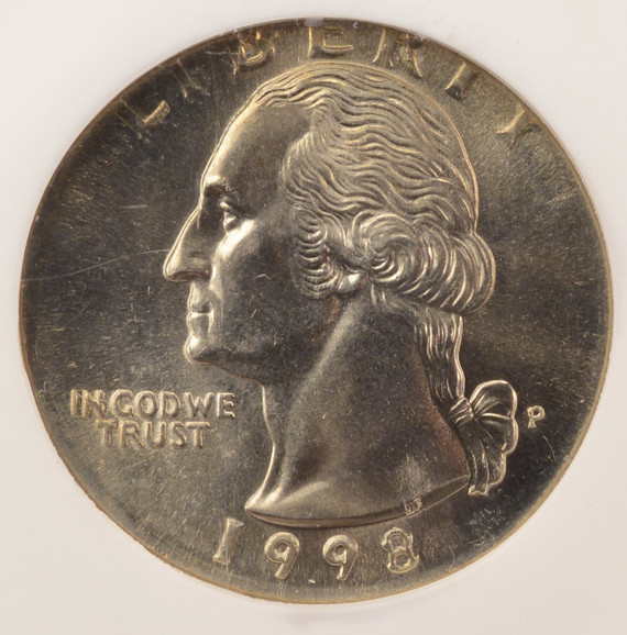 1998-P 25c Washington Quarter Struck on 5c Planchet 5 Grams NGC MS66