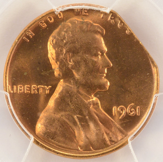 1961 1c Lincoln Cent 8% Straight Clip PCGS MS65 Red