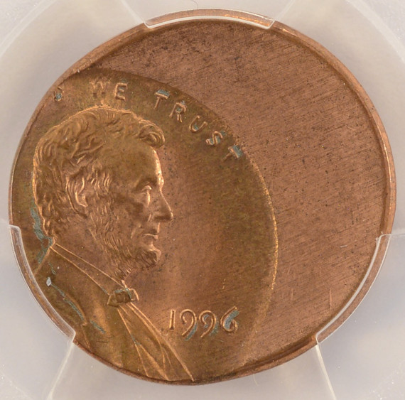 1996 1c Lincoln Cent Struck 40% Off-Center PCGS MS65 Red