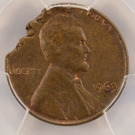 1963 1c Lincoln Cent 12% Ragged Clip PCGS AU58