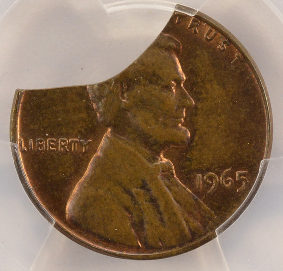 1965 1c Lincoln Cent 15% Curved Clip PCGS MS63 RB