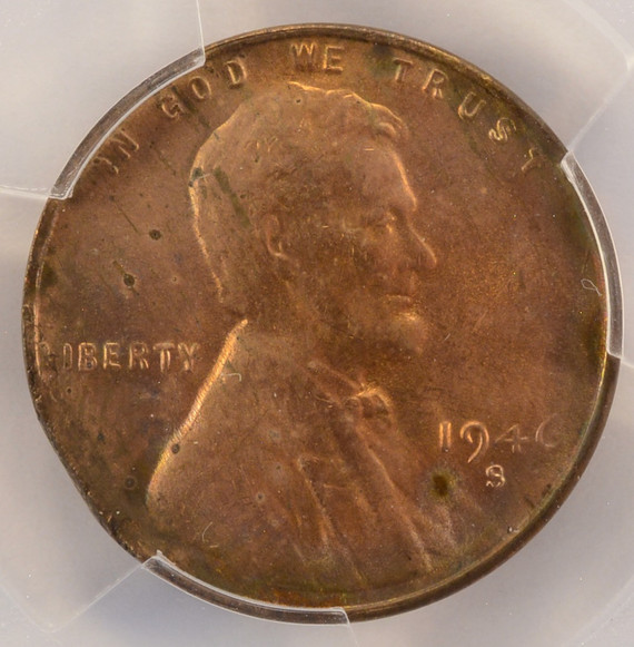1946-S 1c Wheat Cent Tapered Planchet PCGS MS64 RB