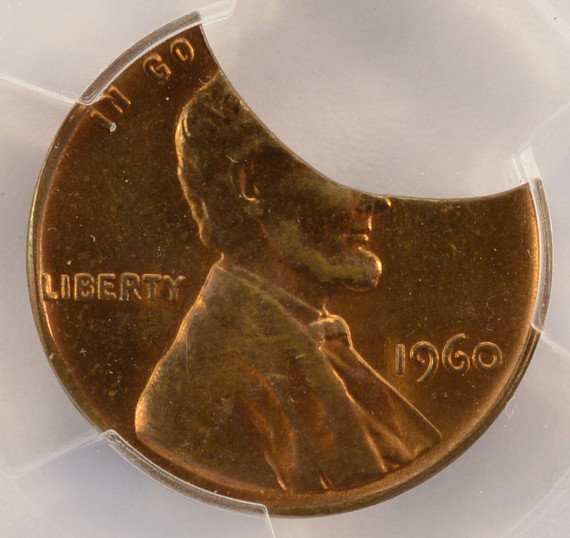 1960 1c Lincoln Cent 25% Curved Clip PCGS MS64 RB