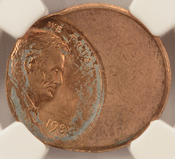 1984 1c Lincoln Cent Struck 40% Off-Center NGC MS65 Red 1984 1c Lincoln Cent Struck 40% Off-Center NGC MS65 Red