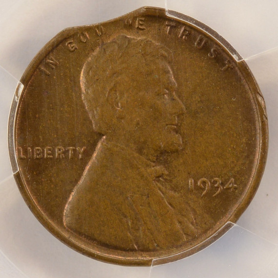 1934 1c Wheat Cent 3% Curved Clip PCGS MS62 BN