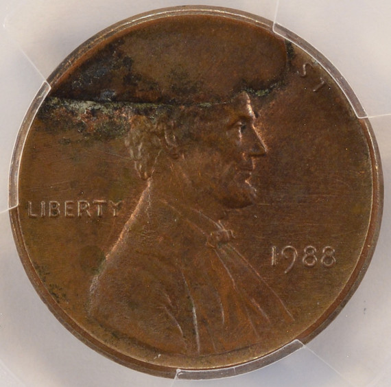 1988 1c Lincoln Cent Large Cud Die Break PCGS AU Details