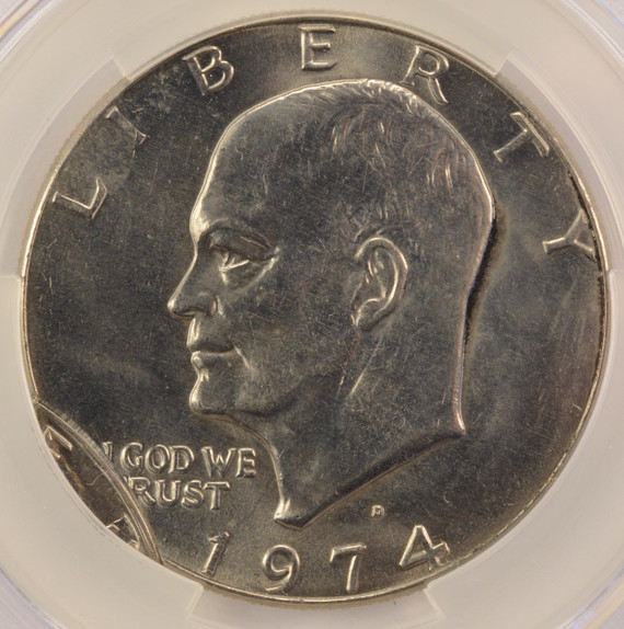 1974-D $1 Ike Dollar Double-Struck, 2nd 96% Off-Center CACG MS64