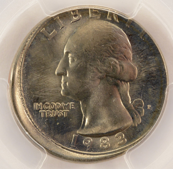 1983-P 25c Washington Quarter Struck 5% Off-Center PCGS MS66