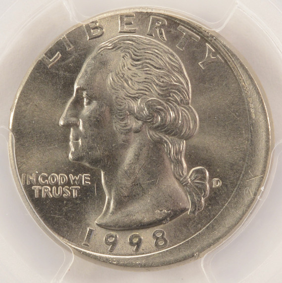1998-D 25c Washington Quarter Struck 5% Off-Center PCGS MS64