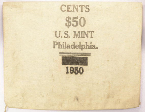 1950 1c Wheat Cent $50 Philadelphia Mint Cloth Bag
