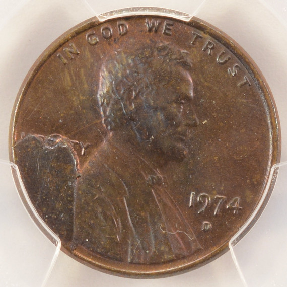 1974-D 1c Lincoln Cent Cud Major Die Break PCGS MS64 Brown
