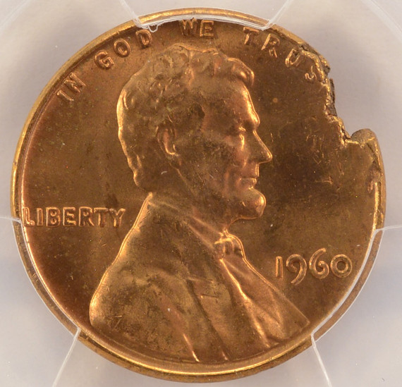 1960 1c Lincoln Cent Ragged Clip at K-2 PCGS MS65 Red